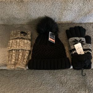 Brand new hat, gloves, and handwarmers. NWT